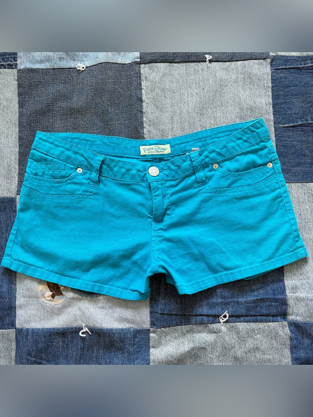 vintage paris blues y2k blue low rise mini shorts